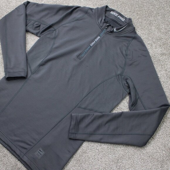 Nike Pro Sweatshirt Mens Small Gray Hyperwarm 1/4 Zip Mock Neck L/S Pullover - Picture 2 of 16
